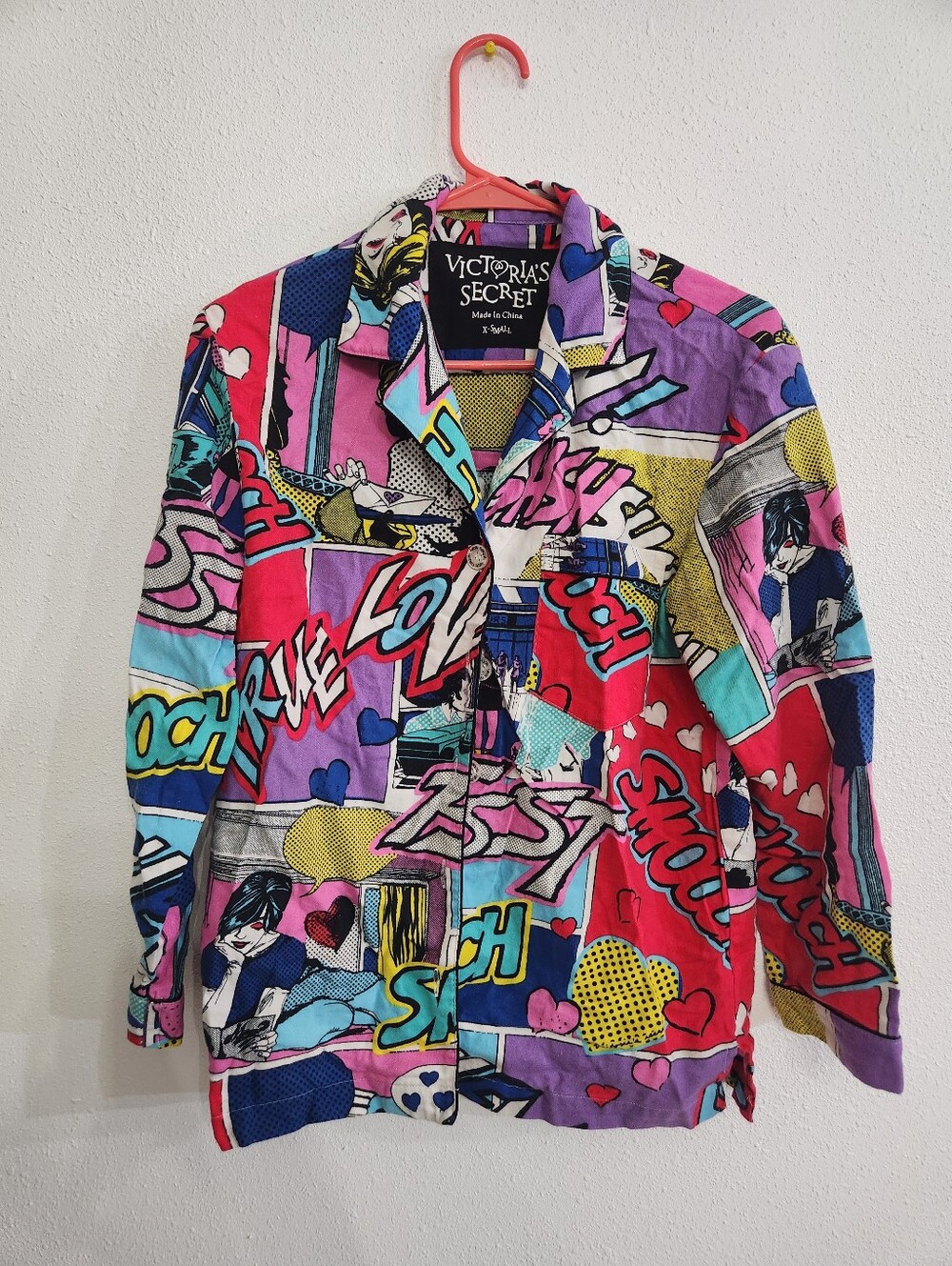 Victoria's Secret Comic Pop Art Flannel Pajama Set Button Up Y2K Print Size XS